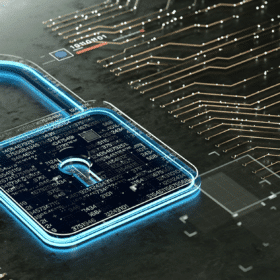 padlock on circuit board to represent mobile security